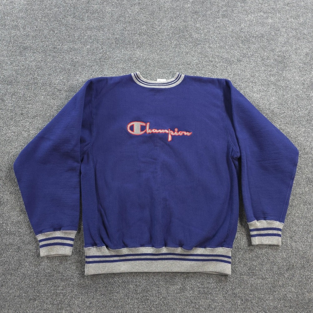 Vintage Champion Sweatshirt Mens XL Blue Reverse Weave Script Logo USA 90s